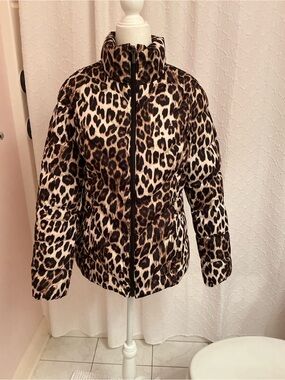 Lands' End Leopard Print Puffer Jacket - Brown/Black